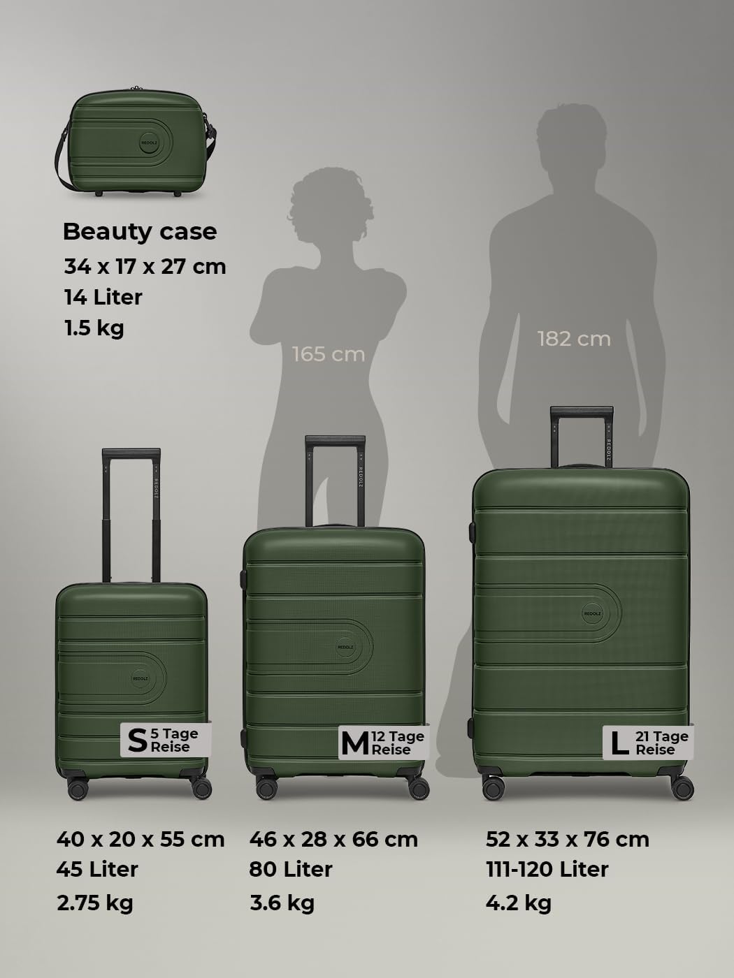 REDOLZ Hartschalen Koffer-Set 3-teilig | alle Koffer 6 cm Dehnfalte | aus hochwertigem, leichtem Pol