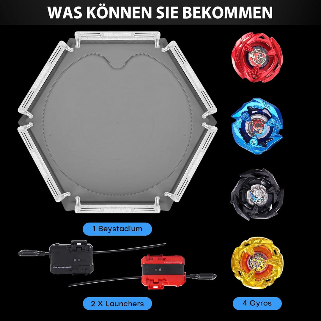 Gryo X Arena Battle Set Ausgestattet mit X Acceleration Rail - 4 Kampfkreisel, 2 Launchers und Stadi
