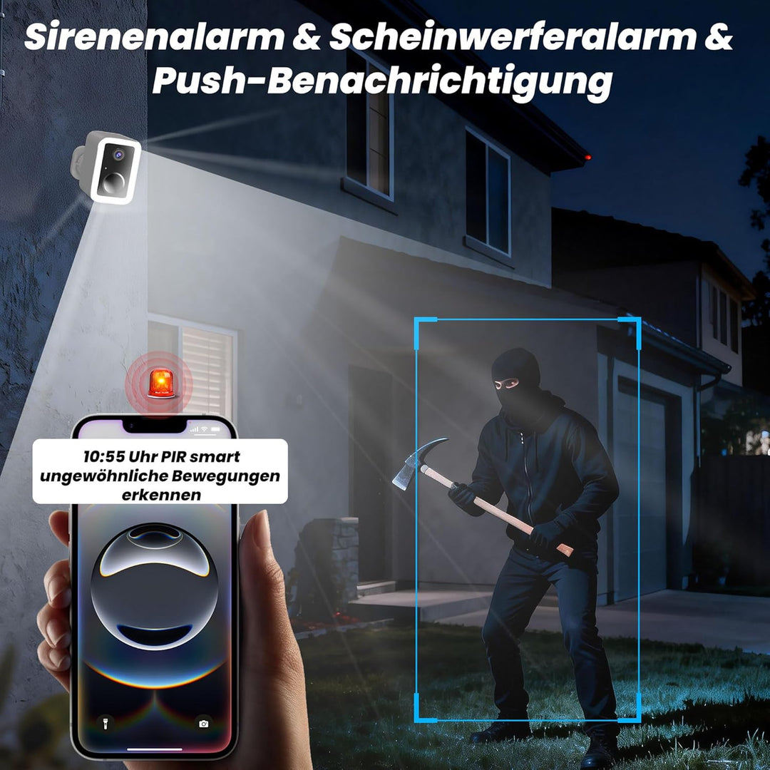 Funstorm 2K Überwachungskamera Aussen Akku - Dual-Band WLAN (2.4/5GHz) Videoüberwachung mit Flutlich