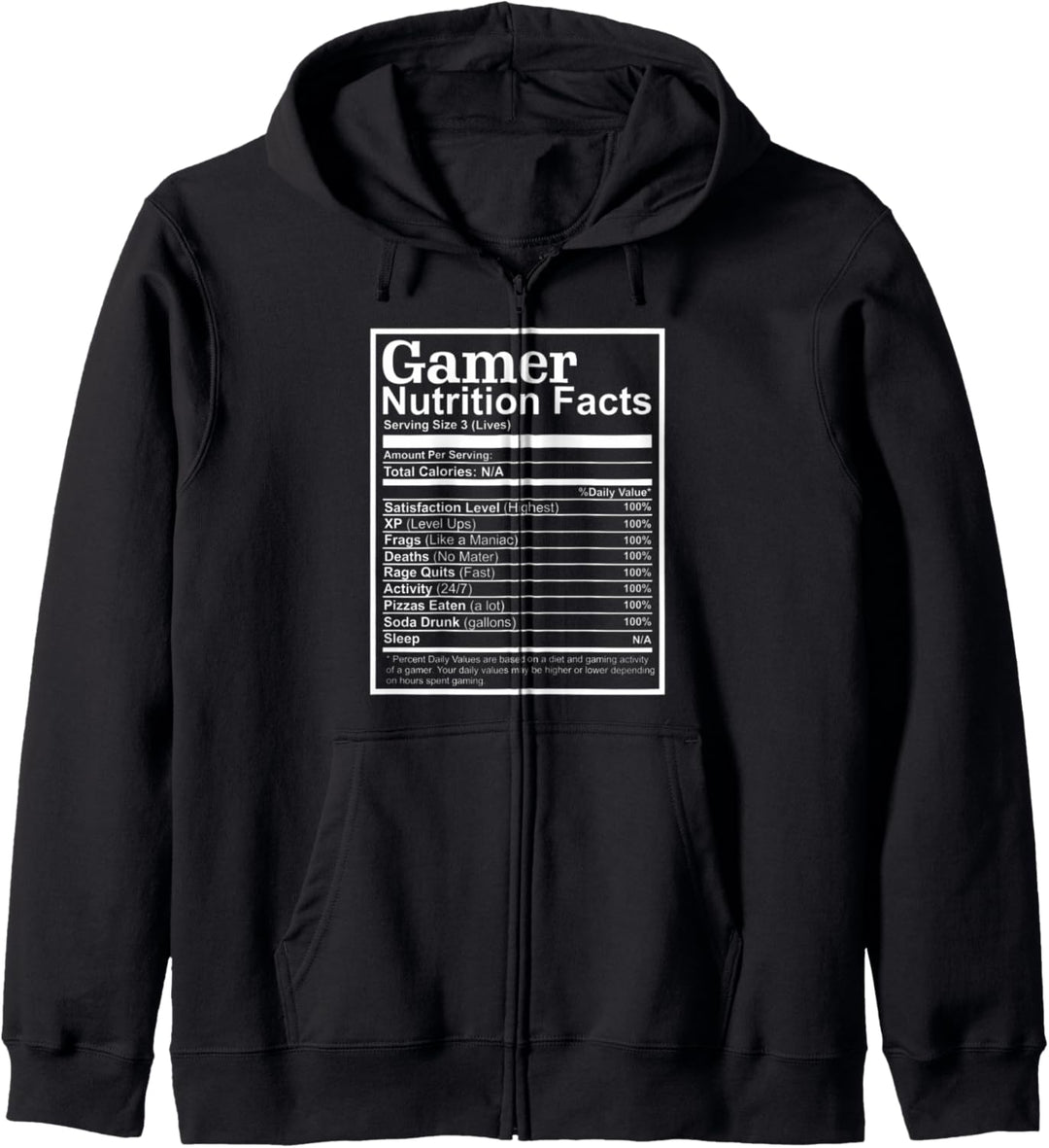 Funny Gamer Nutrition Facts Gaming Chart Pizzas Eating Cool Kapuzenjacke