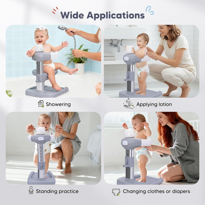 Baby Dusche Ständer, Einstellbarer Duschständer Kind mit Duschsitz &amp; Antirutsch-Basis, Baby Badewann