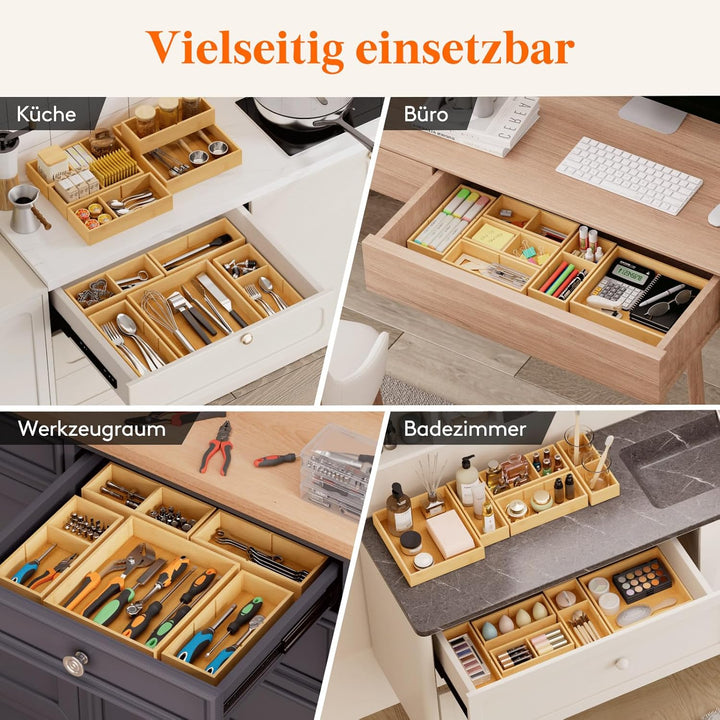 Lifewit 5er-Set Schubladen Organizer mit 6 Einsätzen, Verstellbare Aufbewahrungsbox mit 11 Fächern,