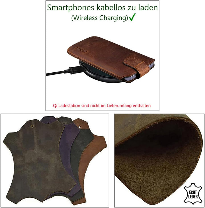 Suncase ECHT Ledertasche Leder Etui *Slim-Edition* kompatibel mit iPhone 16 Pro Max (6,9 Zoll) Hülle
