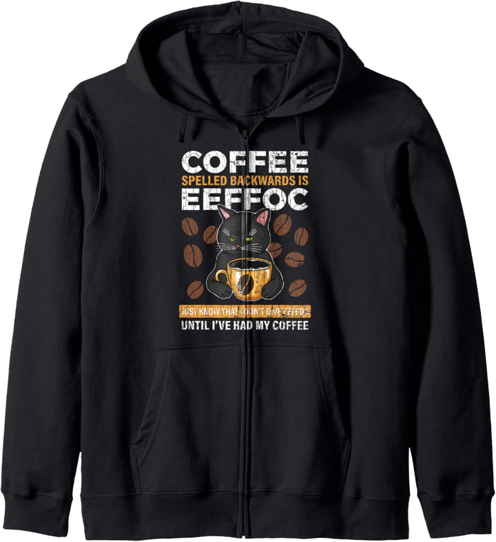 Coffee Spelled Backwards Eeffoc Funny Kaffetrinker Geschenk Kapuzenjacke