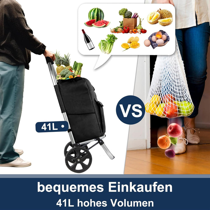 Einkaufstrolley, HOMELUX klappbar, Stabiler Einkaufswagen, grosse Kapazität 41 L, multifunktional, H