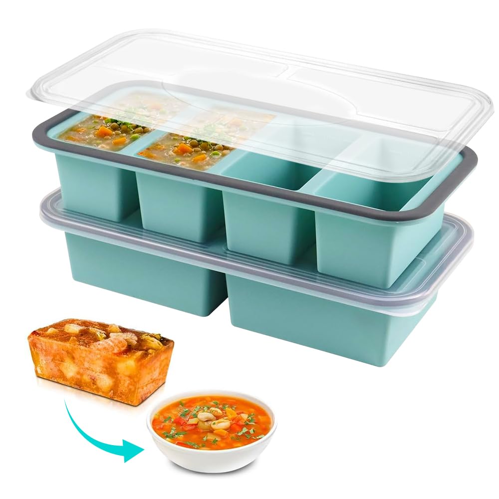 2PCS Silikon Gefriertablett, 2000ml Souper Cube Silikon Gefrierform Mit Deckel, 6 Löcher Suppen Einf