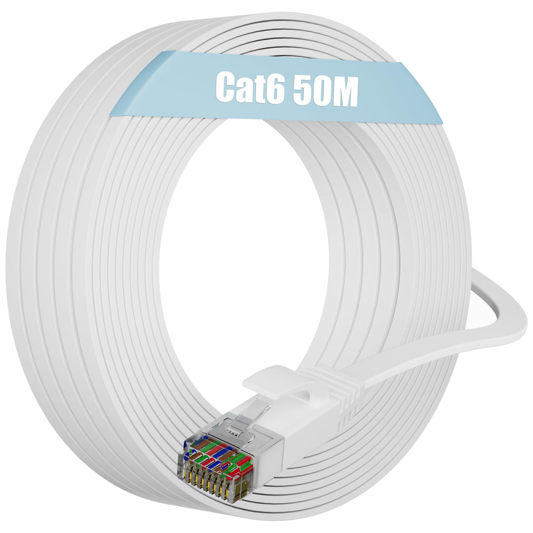 Soibke LAN Kabel 50 Meter, Flach Cat 6 Netzwerkkabel 50m Ethernet Kabel Dünn, Hochgeschwindigkeits 1
