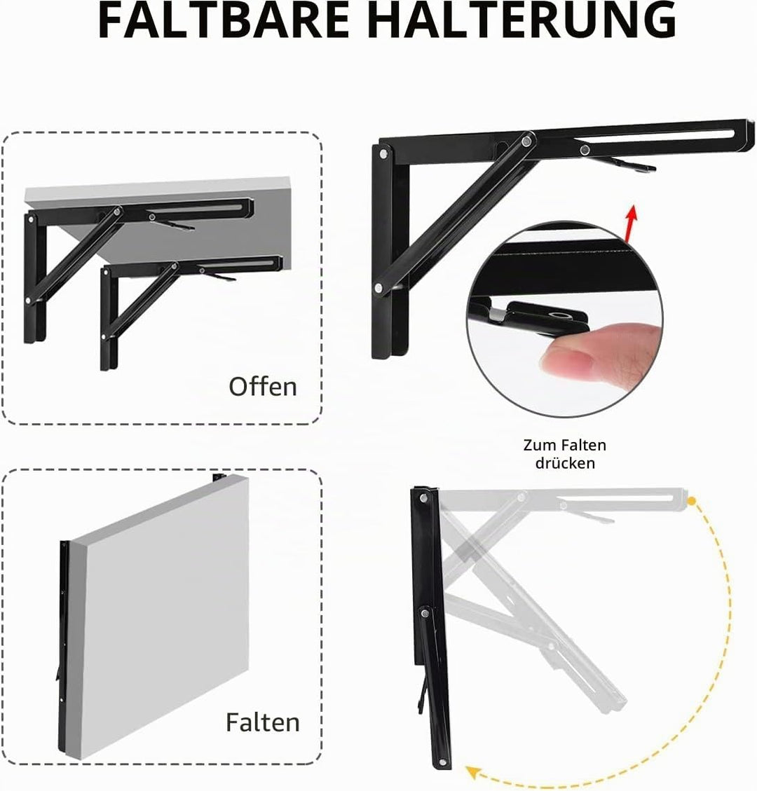 YUMORE Klappkonsole Schwerlast 400mm Regalträger Klappbar Schwarz - 2 Stück Metall Klappkonsolen Wan
