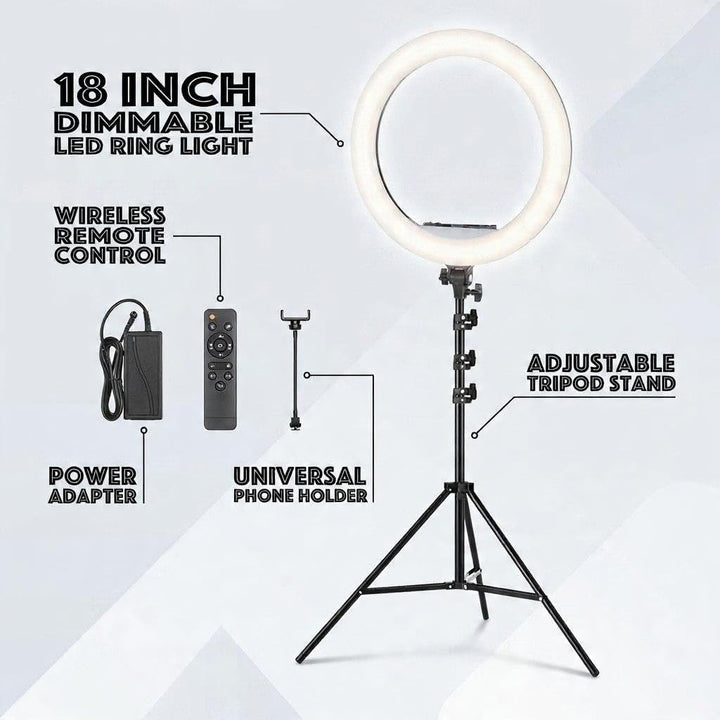 Luméon 46 cm LED Ringlicht mit Stativ – 18 Zoll Profi Fotolicht, stufenlos dimmbar, Tri-Color, inkl.
