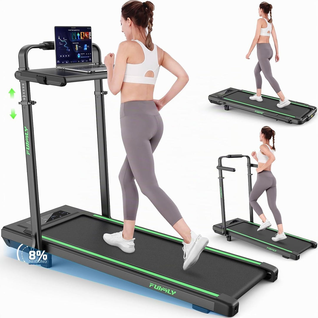 Laufband für Zuhause Klappbar mit Abnehmbarem Tisch, 8 in 1 Laufbander mit Steigung bis 9%, 12KM/H W
