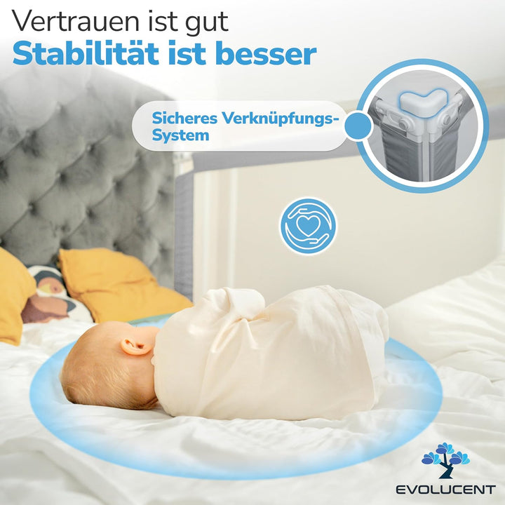 EVOLUCENT Bettgitter 200cm | Stabil ohne Verschrauben | Rausfallschutz für Boxspringbett und Elternb