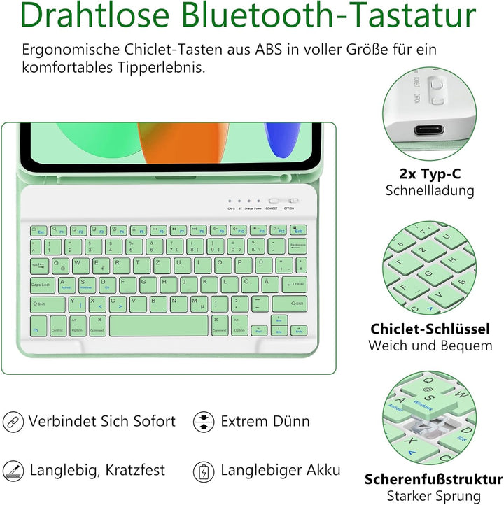 TQQ Hülle mit Tastatur für iPad A16 11 Generation 2025/10 Generation 2022(11/10.9 Zoll), Abnehmbare