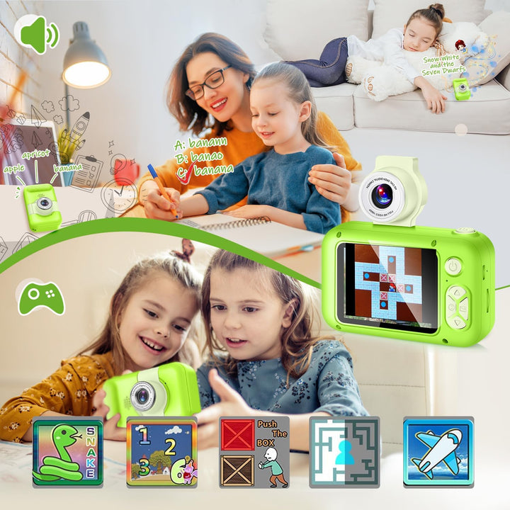 ARNSSIEN Digitalkamera für Kinder Kamera,2,4" IPS Kinderkamera mit 180°Flip | 1080P videokamera &amp; Se