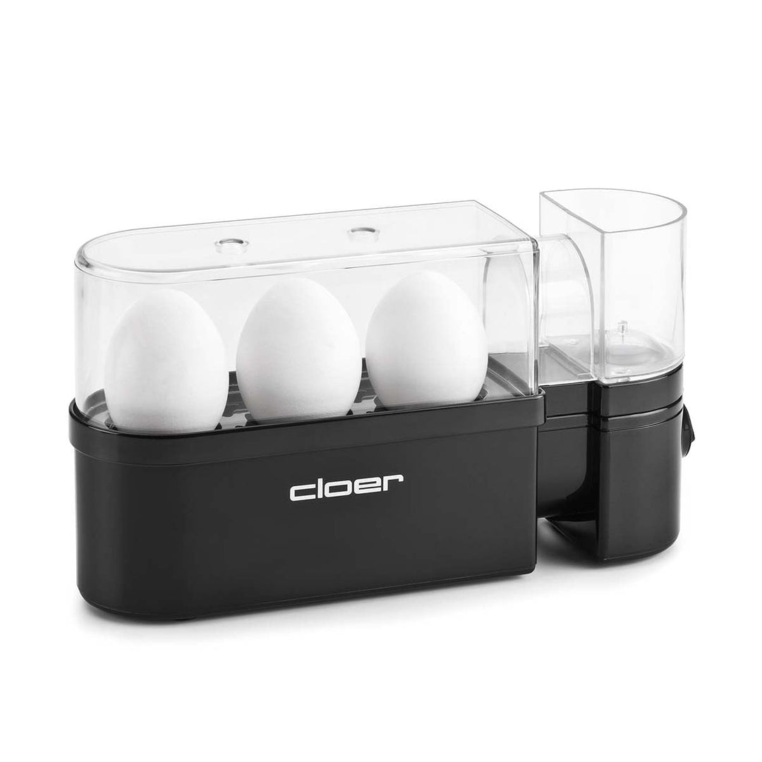 Cloer 6020 Eierkocher, bis zu 3 Eier, herausnehmbarer Eierträger, Servierfunktion, 300 Watt, Kunstst