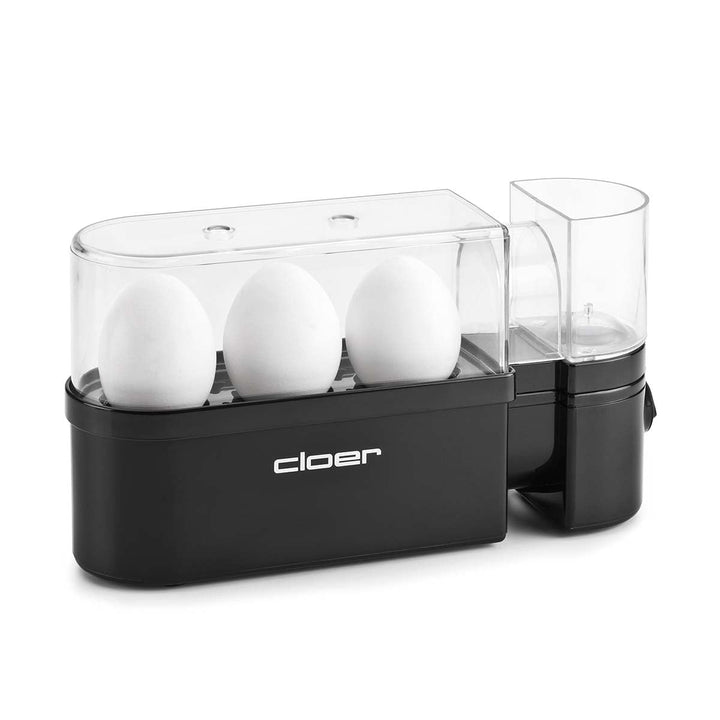 Cloer 6020 Eierkocher, bis zu 3 Eier, herausnehmbarer Eierträger, Servierfunktion, 300 Watt, Kunstst