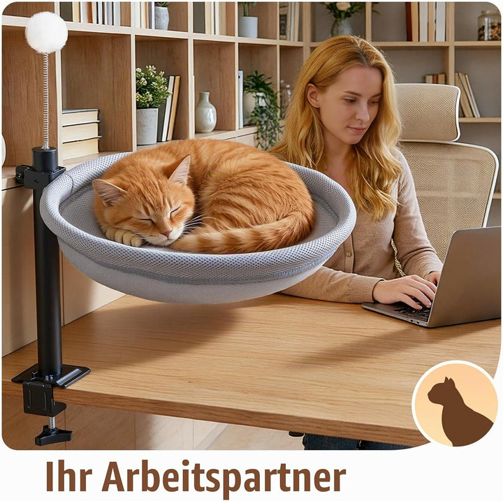 Katzenbett für Schreibtisch, Hängebett für Katzen 360 ° drehendes &amp; höhenverstellbar mit Hängeball,