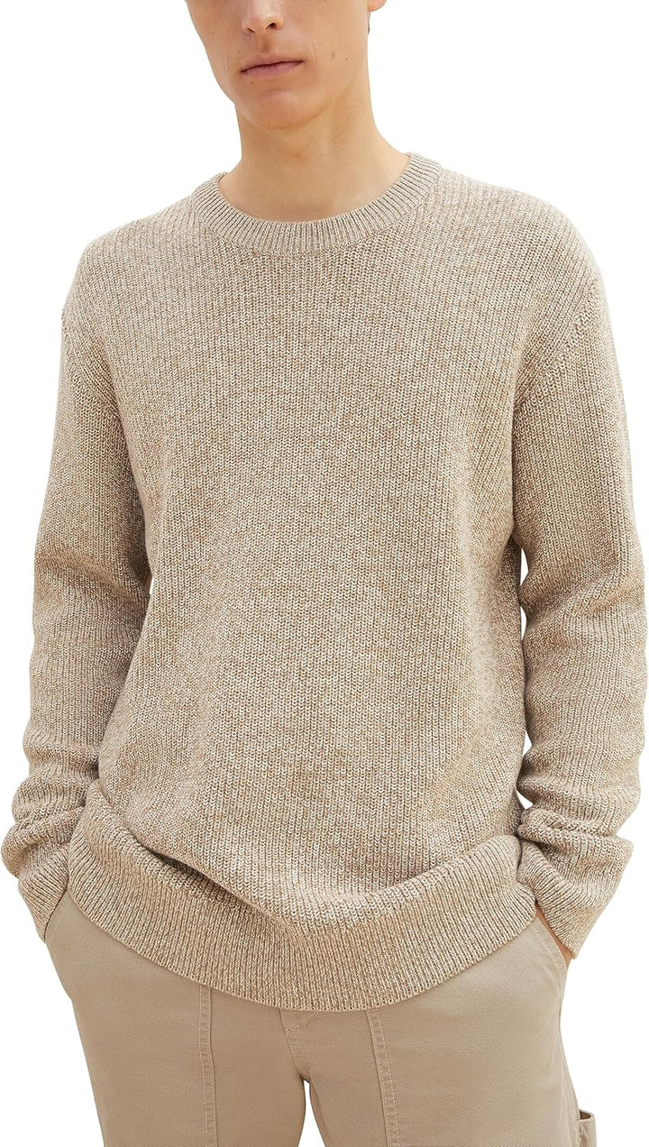 TOM TAILOR Denim Herren Basic Multicolor Strick-Pullover L 32775-ecru Tonal Mouline, L 32775-ecru To