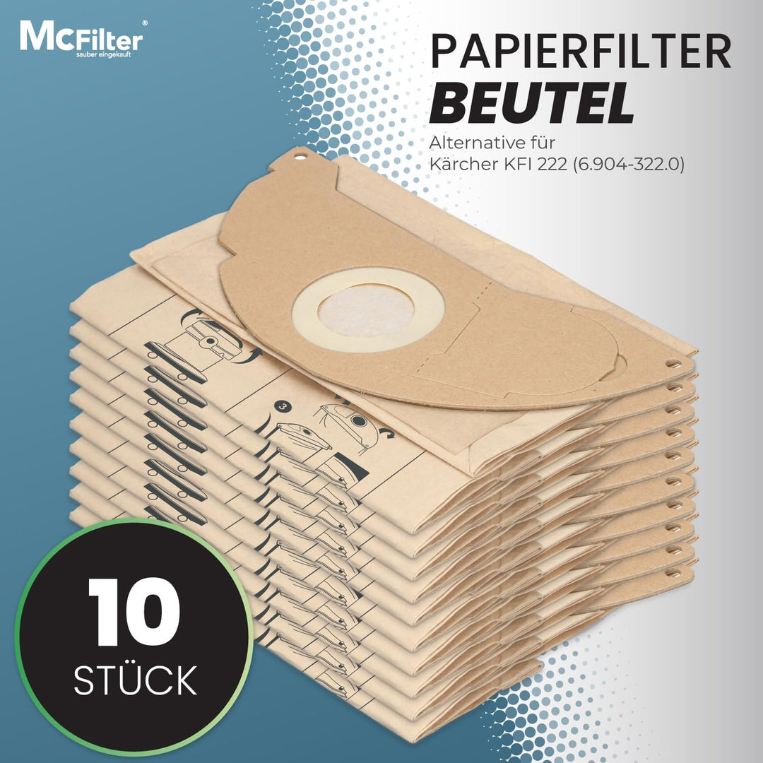 McFilter I 10 Staubsaugerbeutel kompatibel mit Kärcher Staubsauger A2003, A2004, A2014 CarVac, A2024