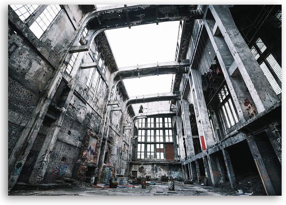 Leinwandbild XXL Architektur Wandbild Kunst Fabrik Grau 120x80 cm Leinwandbild 120x80 cm Grau_b, Lei