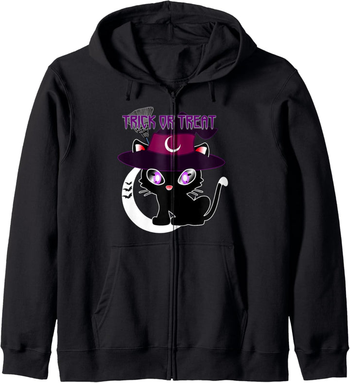 Süsses oder Leckerli für Kinder – Hexe Katze Halloween Kapuzenjacke