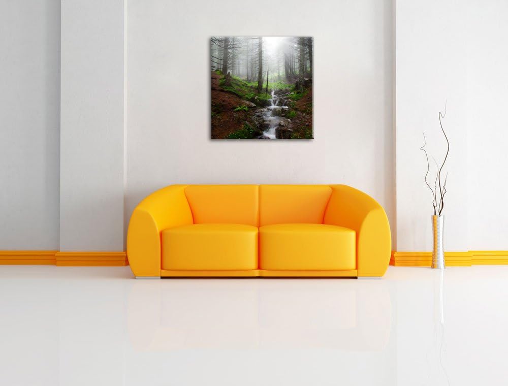 Pixxprint Bach im Wald, Format: 70x70 auf Leinwand, XXL riesige Bilder fertig gerahmt mit Keilrahmen