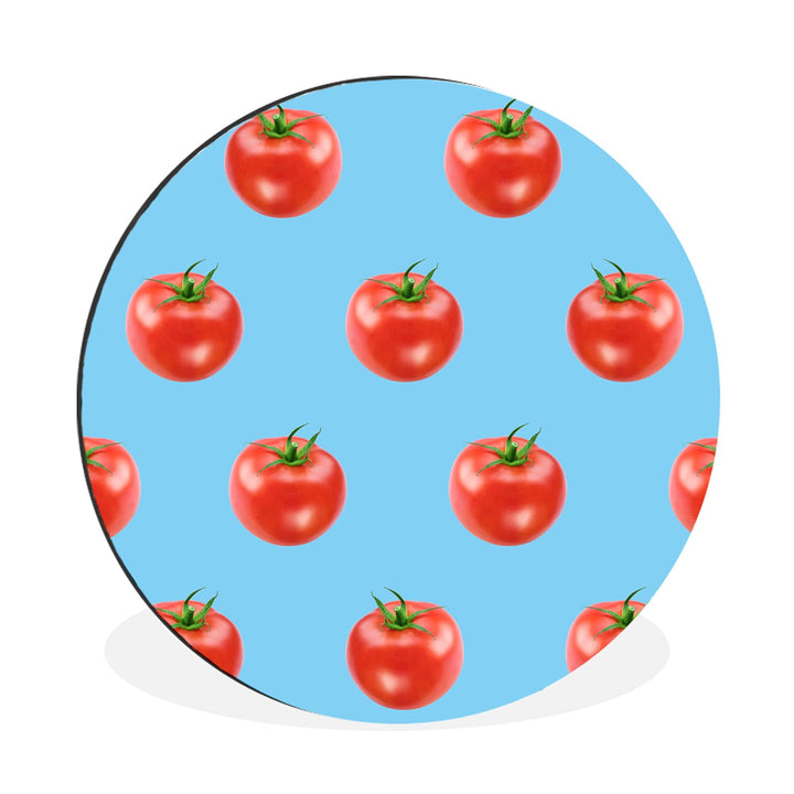 Wandbild Rund Wanddeko Deko Wohnzimmer Bilder 30x30 cm Tomate - Muster - Blau, 30x30 cm