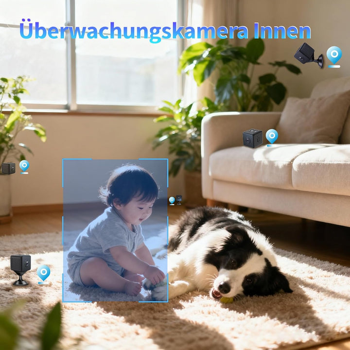 Mini Kamera Überwachung Innen, Überwachungskamera Langer Akkulaufzeit, Kostenloser Cloud-Speicher, H