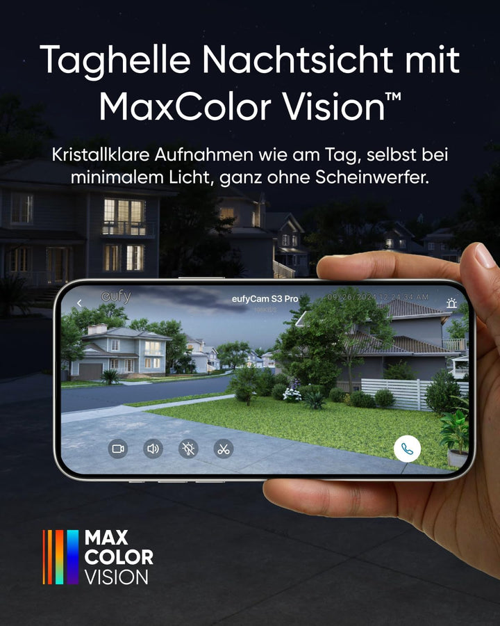 eufyCam S3 Pro 3-Kamera-Set, 4K Kabellose Solar-Überwachungskamera Aussen, MaxColor Nachtsicht, Fore