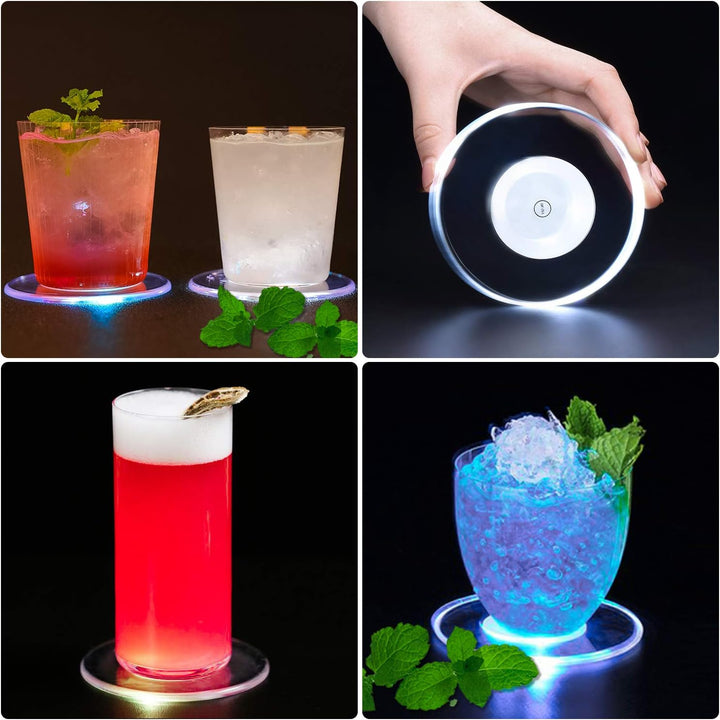 6er-Set Kühle Weiss LED Untersetzer für Getränke, ON/Off Wasserdicht Rund Untersetzer Acryl für Gläs