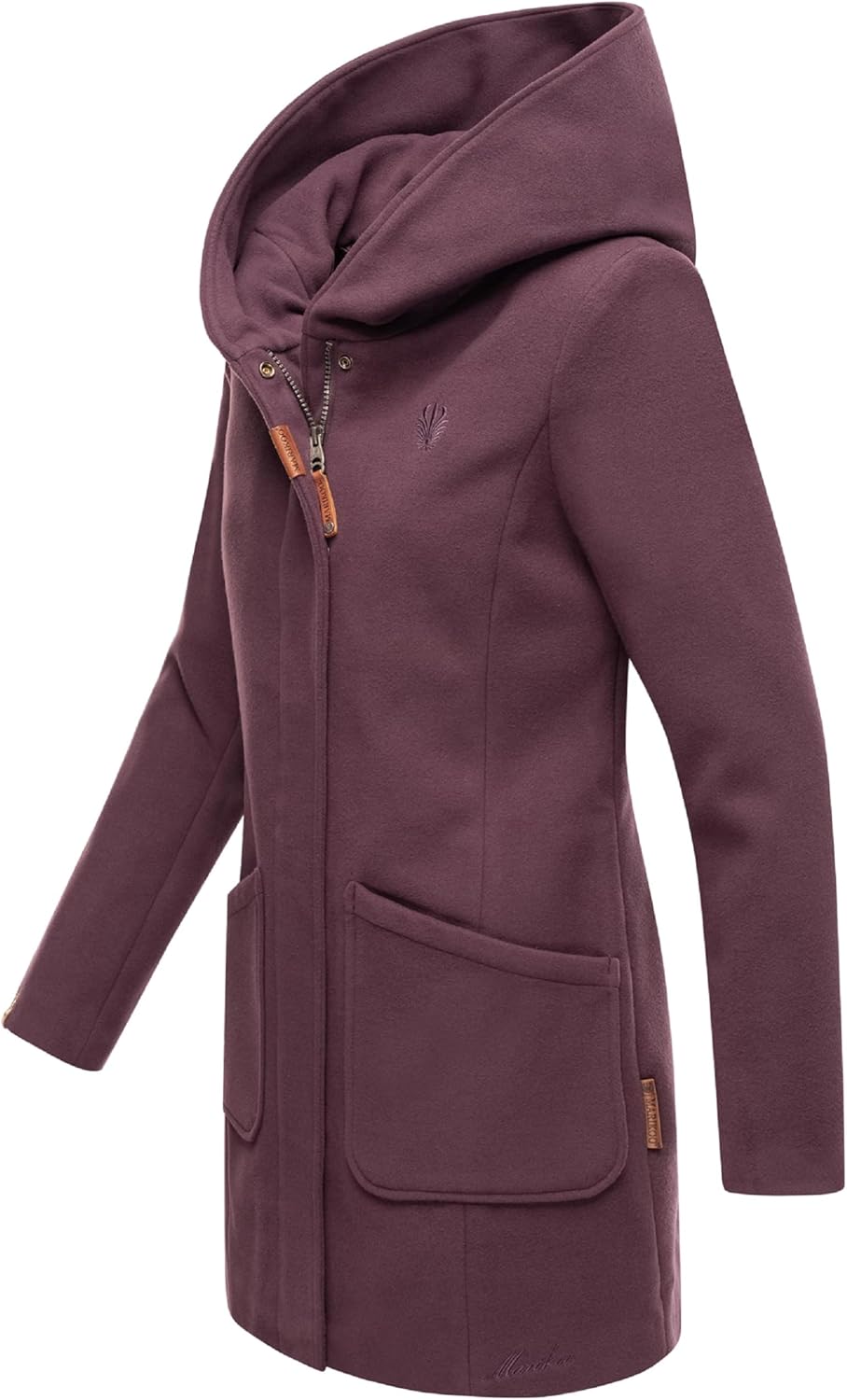 MARIKOO Damen Mantel in Wolloptik Warmer Trenchcoat mit Kapuze Maikoo XS-5XL, L Dusty Plum
