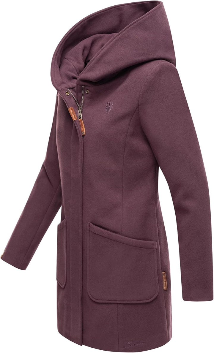 MARIKOO Damen Mantel in Wolloptik Warmer Trenchcoat mit Kapuze Maikoo XS-5XL, L Dusty Plum