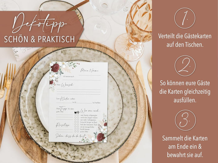 50 Gästekarten Hochzeit - Gästekarten Hochzeit zum ausfüllen - Gästebuchkarten für Hochzeit - Gästeb