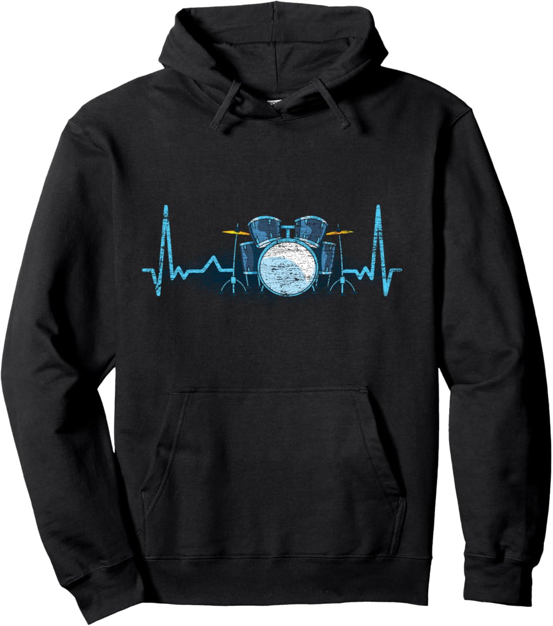 Rock Musik Drummer Geschenk Herzschlag Schlagzeug Pullover Hoodie