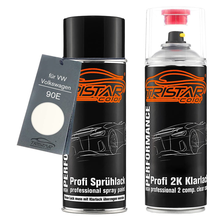 Autolack 2K Spraydosen Set für VW/Volkswagen 90E Alpinweiss Basislack 2 Komponenten Klarlack Sprühdo