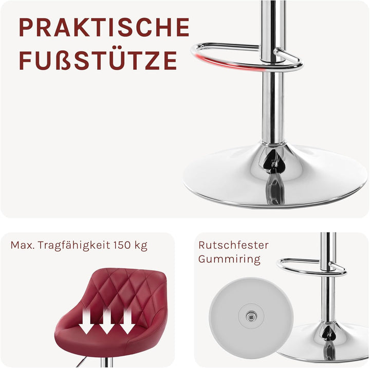 WOLTU 1er Barhocker Barstuhl, leichte reinige Kunstleder, Gute gepolsterte Sitzfläche, Höhenverstell