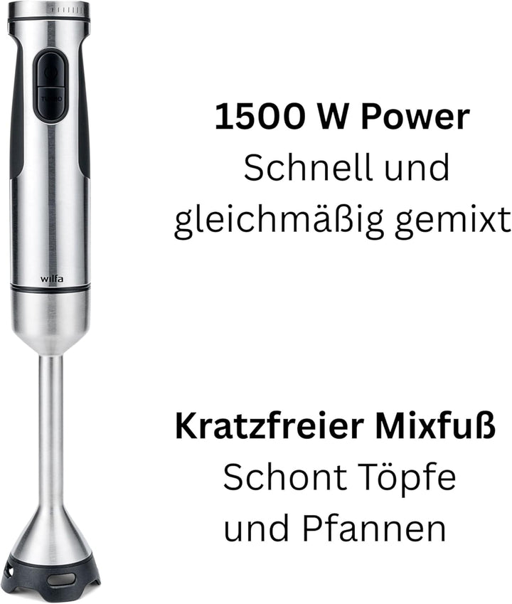 Wilfa FUSION 1500 Stabmixer - 3in1 Mixer, Schneebesen und Zerkleinerer - Zerkratzt keine Töpfe, Pfan
