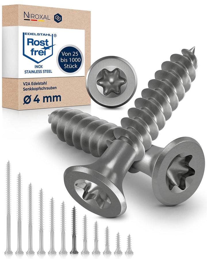 Schrauben Torx Edelstahlschrauben 4x40 Edelstahl V2A rostfrei Spanplattenschrauben für Holz Teilgewi
