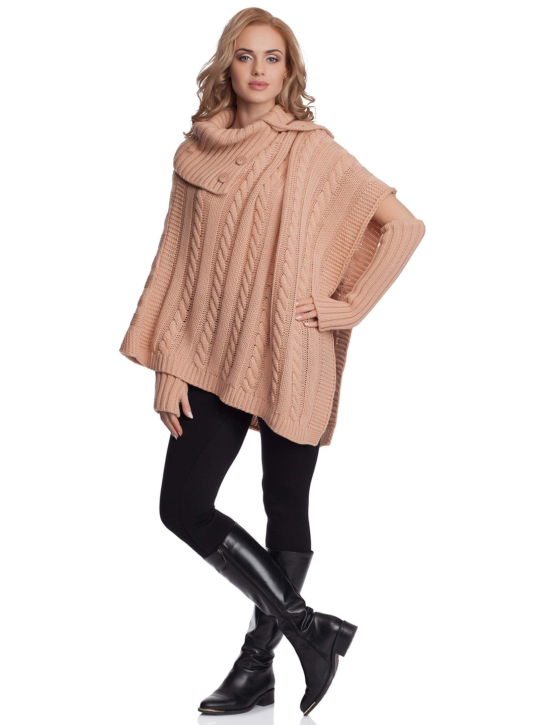 Merry Style Damen Poncho N4293 Einheitsgrösse Aprikose, Einheitsgrösse Aprikose