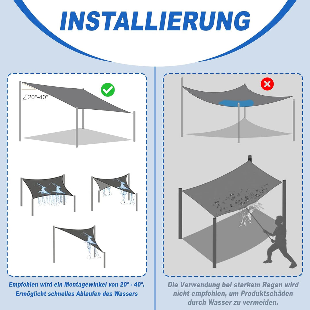 Sunnylaxx 4x4m Sonnensegel Quadrat, Wasserdicht Sonnenschutz Sunsegel Color Helles Khaki, 95% UV-Sch