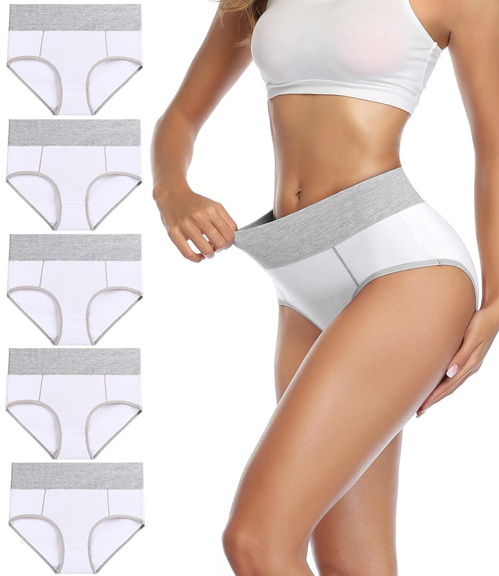 wirarpa Unterhosen Damen Baumwolle Unterwäsche Frauen Taillenslip Hohe Taille Slip 5er Pack S Weiss-