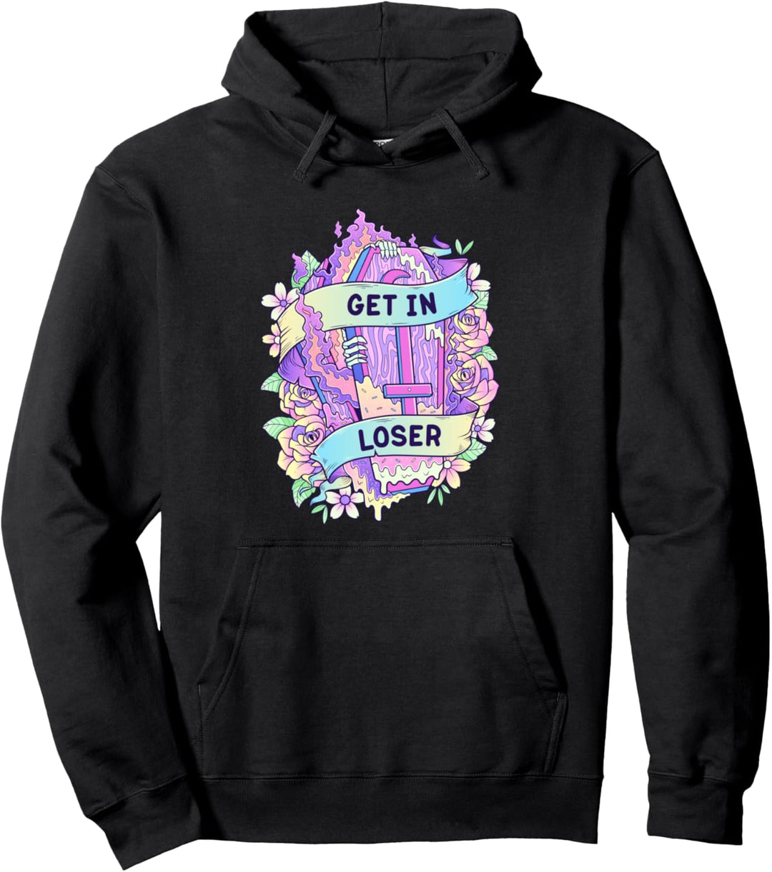 Kawaii Pastell Goth Cute und Creepy Coffin Get In Loser Pullover Hoodie