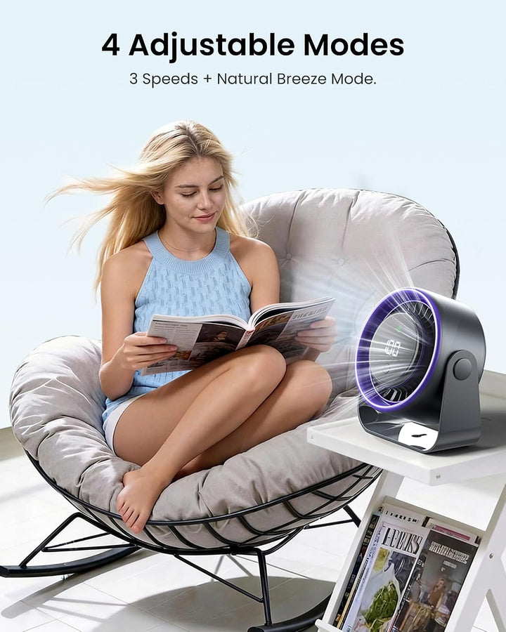 VENTION Desktop Fan 4-Speed Quiet 120° Tilt LED Display Wall Mountable | portable desk fan, strong a