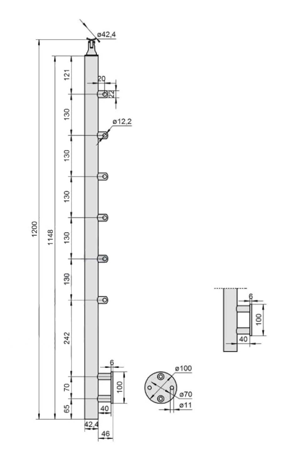 Treppengeländer Balkongeländer Edelstahl V2A Relinggeländer Bausatz vorgesetzt (100 cm, 6 Querstrebe