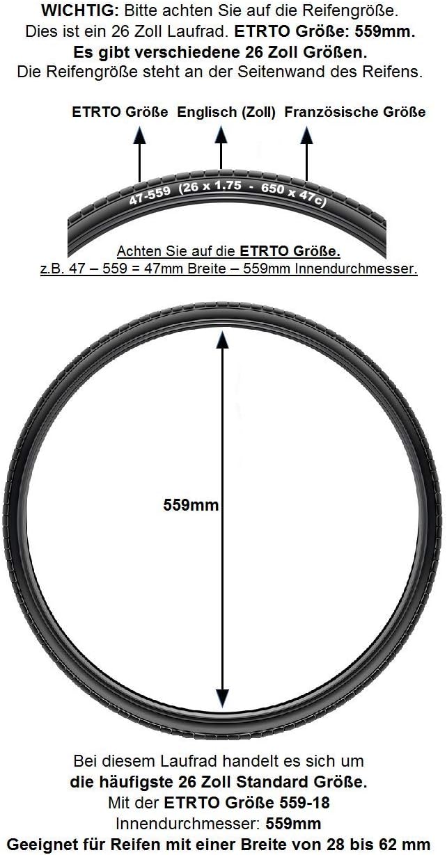 Redondo 26 Zoll Laufrad Set Hinterrad Vorderrad Disc Hohlkammer Felge Schwarz