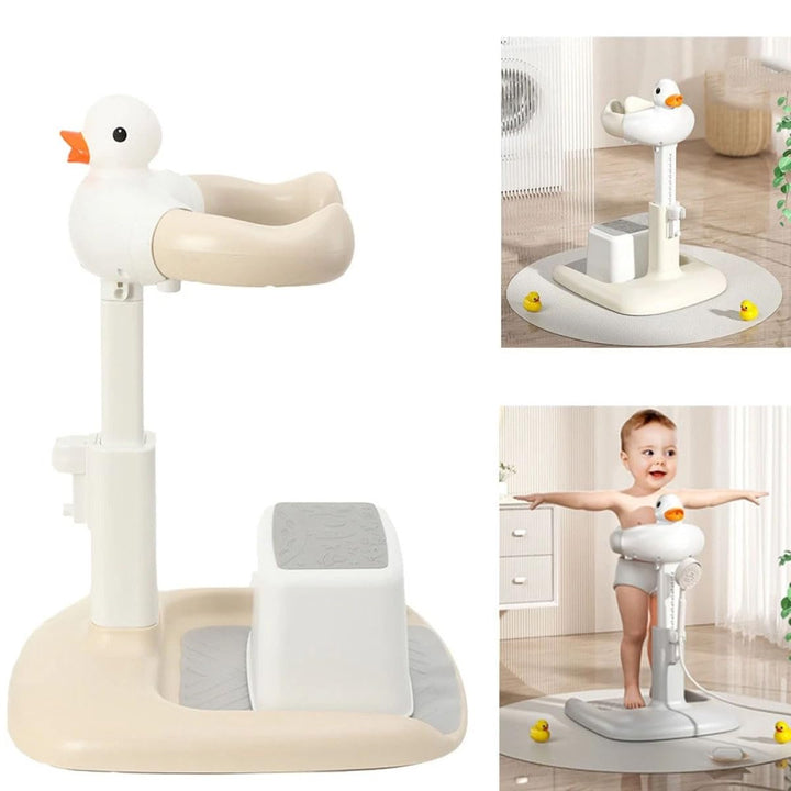 Baby Dusche Ständer, Einstellbarer Badewannenständer mit Duschsitz &amp; AntiRutsch-Basis, Tragbarer Bab