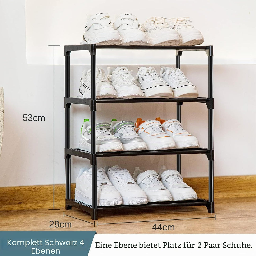 Schuhregal Klein 4 Etagen, Kleines Schuhregal, Mini-Schuh-Organizer, Schlankes Stapelbares Regal, Au