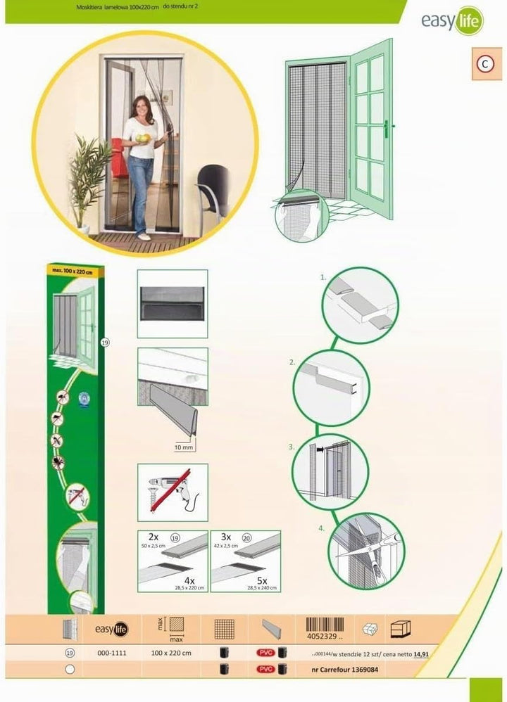 NiNeKa easy life Fliegengitter Lamellen für Türen aus Polyester mit Anschlussleiste - mit Klebeband