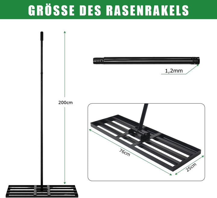 Rasenrakel Nivellierrechen Rasen Rakel, Metallstiel Rasenwerkzeug, zum Rasensanden Nivellieren Eineb