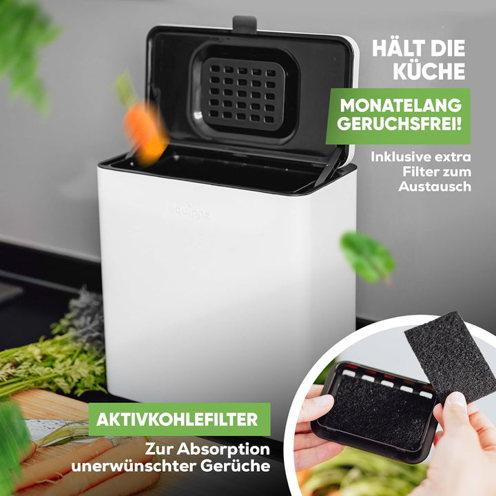 equipps Bio Mülleimer 6L | Komposteimer Küche für Bio Müll & Co | Mülleimer mit Geruchsfilter | Komp