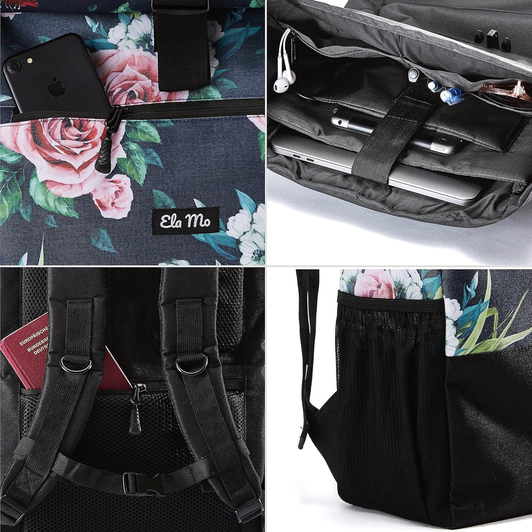 Ela Mo’s Rucksack Damen | Schön und Durchdacht | für Uni Reisen Freizeit Job | mit Laptopfach &amp; Anti